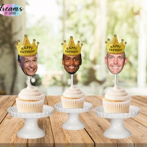 Krone Gesicht Cupcake Toppers, Geburtstags Foto Cupcake Toppers, König Geburtstag Ausschnitt, alles Gute zum Geburtstag Gesicht Cake Toppers