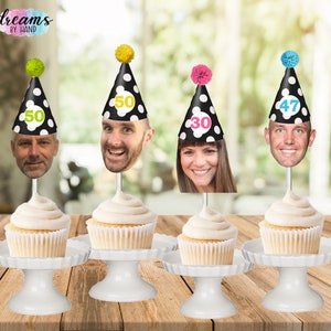 30., 40., 50., 60., 70er Geburtstags-Cupcake-Topper, Gestreifte Geburtstags-Cupcake-Topper, Foto-Cupcake-Topper, Geburtstagskuchendeko, 30