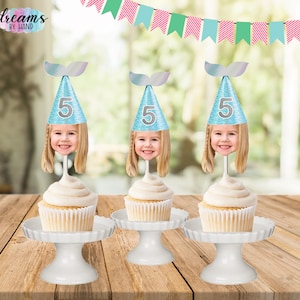 Mermaid Face Cupcake Toppers, Under the Sea Birthday Party, Little Mermaid party, photo face cutout, personalized cupcake toppers