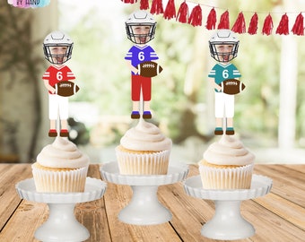 NEW Football Photo Toppers, Football Helmet Photo Cupcake Toppers,  Football Birthday Decor, Superball Party, Sports Birthday