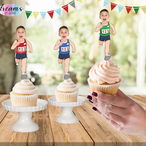 NEUE Leichtathletik inspirierte Foto-Topper, Läufer-Cupcakes, laufende Junge-Foto-Cupcake-Topper, Cross Country-Topper, Sportgeburtstag