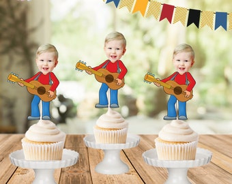 Guitar Photo Toppers, Rock'n Roll cupcake toppers,  rock cupcake toppers, music Party, rock star Birthday, guitar face toppers