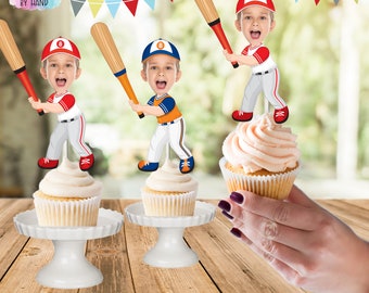 NEW Baseball Inspired Photo Toppers, Baseball Cap Photo Cupcake Toppers,  Baseball Birthday Decor, Baseball Party, Sports Birthday