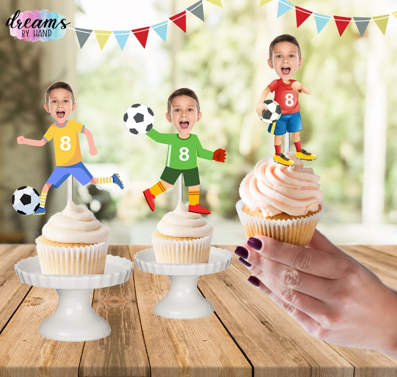 Custom soccer photo cupcake toppers soccer birthday party photo soccer toppers soccer decor cupcake toppers