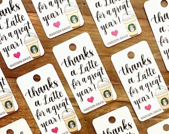 Thanks a Latte Hand Lettered Gift Tags | Hang Tags | Starbucks Tags, Teacher Appreciation