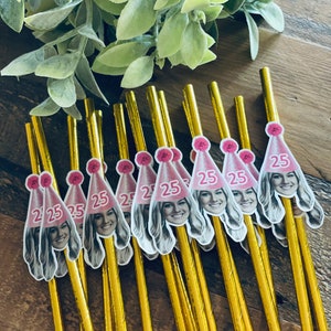 Custom Face Party Straws: Personalized Photo Gold Straws