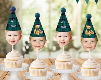 Adornos para cupcakes inspirados en Polo Bear, decoraciones de fiesta con estampado tartán de Ralph Lauren, primer cumpleaños
