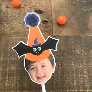 Halloween Inspired Photo Cupcake Toppers, Bat Party Hat, Photo Cupcake Toppers, Halloween Decor, Halloween Party, Monsters Cupcake Toppers image 3