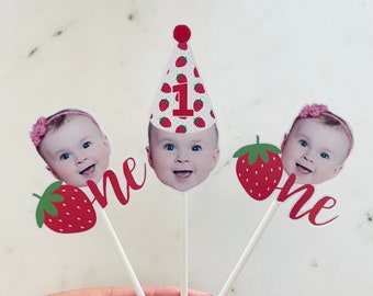 Berry First Birthday Cupcake Toppers: Custom Photo Face Toppers