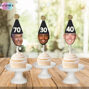 Personalized Face Cupcake Toppers: Glitter Birthday Party Decorations