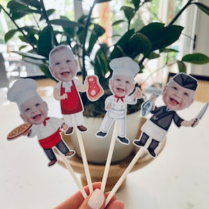 Personalized Chef Photo Cupcake Toppers: Cooking Birthday Party Decor