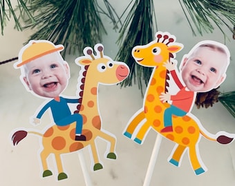 Safari Giraffe Photo Cupcake Toppers: Wild Party Decorations