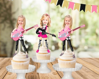 Rockstar Girl Photo Toppers, Rock'n Roll cupcake toppers,  rock cupcake toppers, music Party, rock star Birthday,