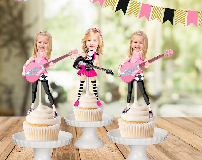 Rockstar Girl Photo Toppers, Rock'n Roll Cupcake Toppers, Rock Cupcake
