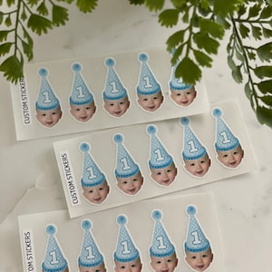 Custom First Birthday Face Stickers: Party Favor Stickers