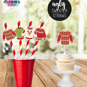 Ugly Sweater Paper Straws: Christmas Party Decorations