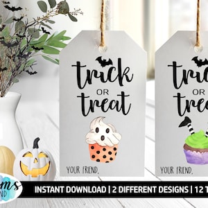 Etiquetas penduradas de doces ou travessuras, etiquetas para presentes de Halloween, etiquetas para download instantâneo, etiquetas de Halloween, etiquetas para presentes escolares, para impressão