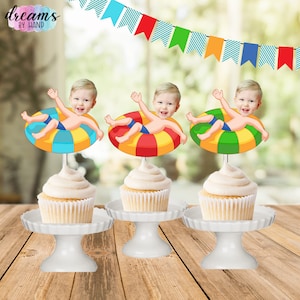 Pool Party Cupcake Toppers, Photo Toppers, Summer Birthday, Float Toppers