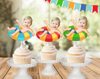 Pool Party Cupcake Toppers: Summer Birthday Decorations, Face Pool Floats