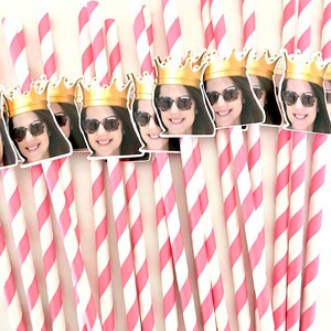 Custom Face Paper Straws: Personalized Crown Party Straws