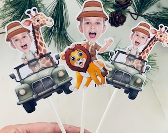 Personalized Safari Face Cupcake Toppers: Wild Birthday Party Decor