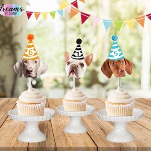 Custom Puppy Photo Cupcake Toppers: Animal Party Cake Decor