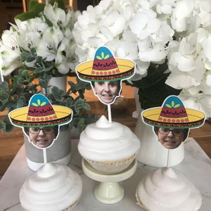 Personalized Mexican Sombrero Photo Cupcake Toppers - Set of 12