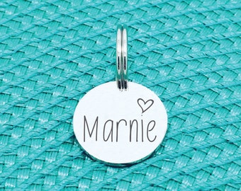 Silver Personalized Engraved Custom Dog Tag with Heart, made of metal, Cute and Simple Design! Small Dog, Puppy, Large Dog