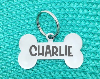Double Sided Personalised Bone Shaped Dog Tag, Silver Dog Tag, Pet ID Tag, Dog ID Tag,  Custom Dog Tag, Dog Tags, Large Dog Tag, Custom Dog