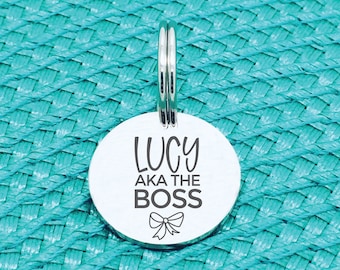 Im The Boss, Dog Collar Tag, Funny Cute Dog Name Tag, Dog Collar Bow, Small Medium Large Dog