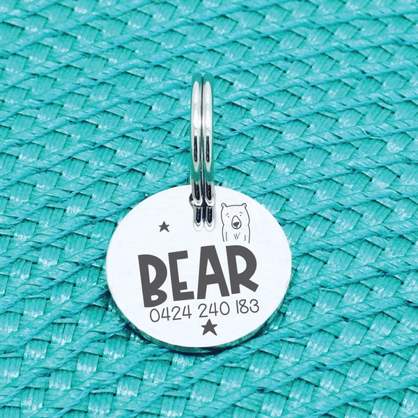 Personalized Dog Name Collar Tag, Bear Doggy Gifts, Doggo Mum Gift Ideas, Dog Gifts Silver Custom Puppy Name Tag, Engraved Dog Tag