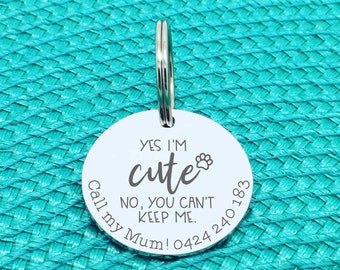 Personalised Dog Tag, Yes I'm Cute, No You Can't Keep Me, Dog Tag, Dog, Dog Collar, Silver Dog Tag, Cute Dog Tag, Call My People, Dog Collar