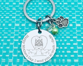 Dog Mom Keychain, Cute Dog Gift,  Dog Owner Gifts, Doxie, Daschund, Daschund Gifts, Gift for Dog Mom or Dog Dad - add your message!