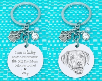 Silver Engraved Dog Portrait Keyring, Best Dog Mum or Dad Gift, Pet Portrait, Dog Christmas Gifts, Mothers Day Gift from Dog, Mum Gifts, Mum