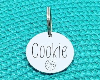 Personalised Dog Name Tag, Cute Simple Cat or Dog Name Tag, Personalised Pet Dog Cat ID Tag, Engraved Silver Dog Tags, Christmas, Cookie