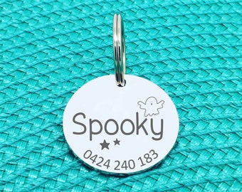 Cat Tag ID Tag Custom Cat Tag Personalized Cat Tag Cat Name Tag Cat Collar Cat ID Tag Cat Kitten Hand Made Engraved Cat Gift Spooky Cat