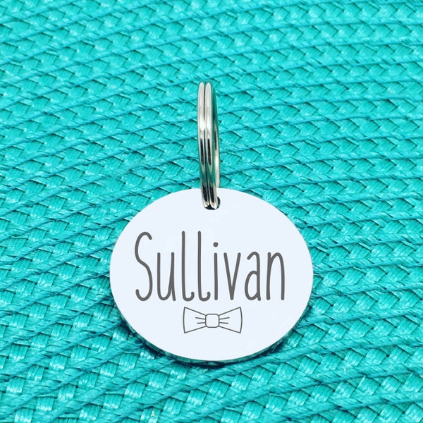Small Dog Tag Cat Tag ID Tag Custom Cat Tag Personalized Cat Tag Cat Name Tag Cat Collar Cat Kitten Hand Made Engraved Cat Dog Bow Tie Love