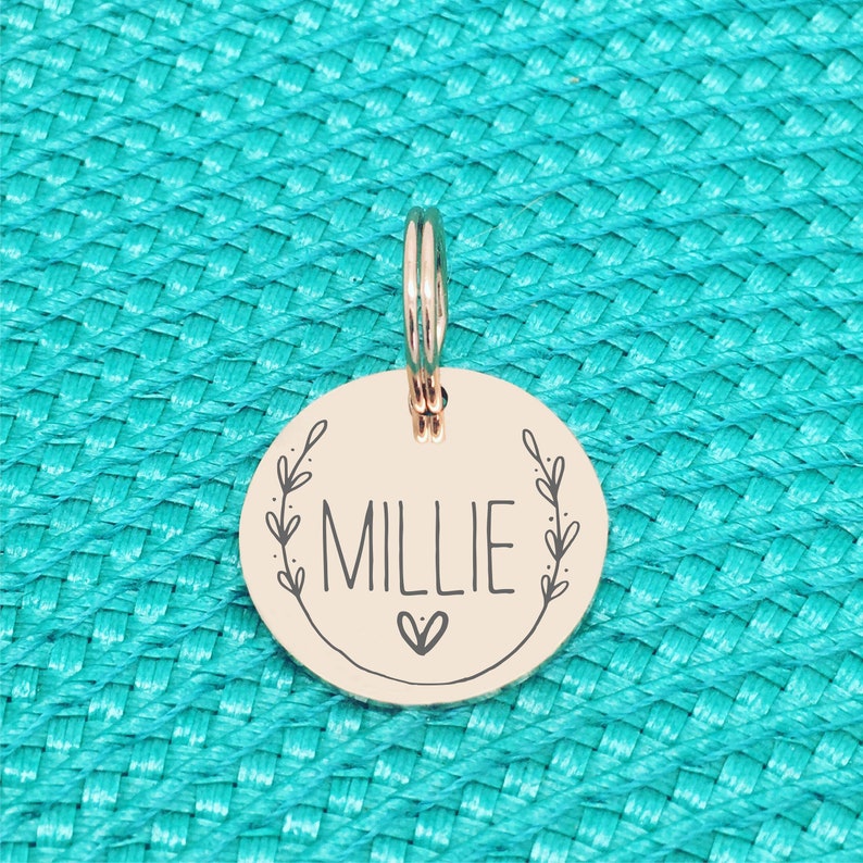 Rose Gold Personalised Dog Name Tag Engraved Dog Tag for Large Dog Floral Dog Small Pet ID Tag for Small Dog Cute Large Dog Name Tag