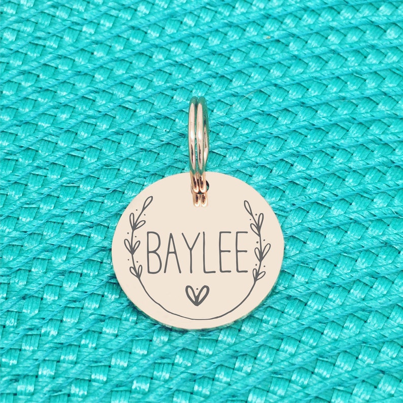 Rose Gold Personalised Dog Name Tag Engraved Dog Tag for Large Dog Floral Dog Small Pet ID Tag for Small Dog Cute Large Dog Name Tag