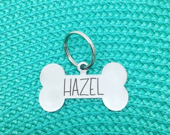Double Sided Personalised Bone Shaped Dog Tag, Silver Dog Tag, Pet ID Tag, Dog ID Tag,  Custom Dog Tag, Dog Tags, Large Dog Tag, Dog Collar
