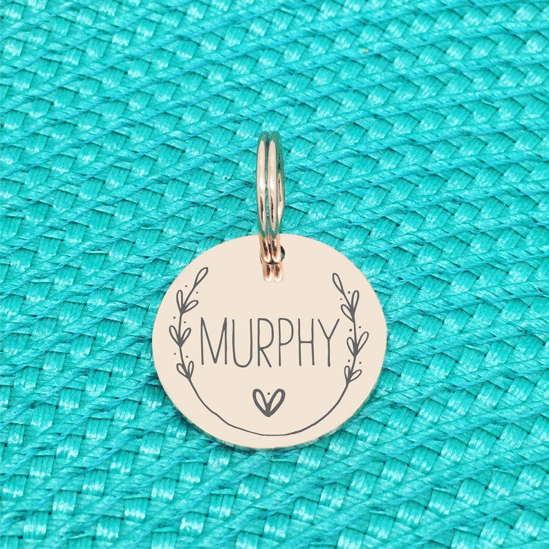 Rose Gold Personalised Dog Name Tag Engraved Dog Tag for Large Dog Floral Dog Small Pet ID Tag for Small Dog Cute Large Dog Name Tag