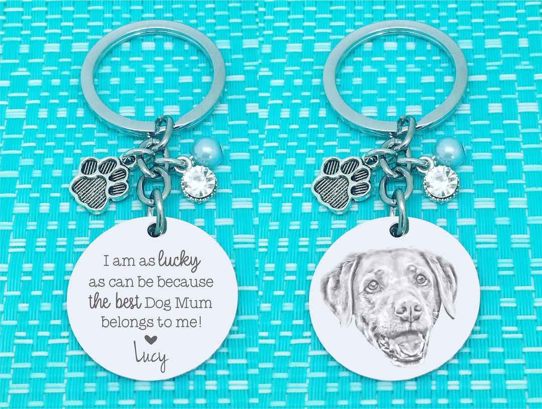 Silver Engraved Dog Portrait Keyring, Best Dog Mum or Dad Gift, Pet
