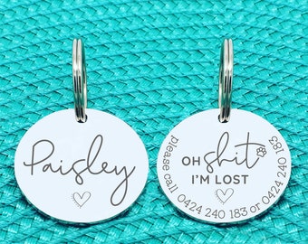 Personalized Dog Tag, Oh Shit I'm Lost, Funny Dog Tag, Cute Dog Tag, Rose Gold Dog Tag, Large Dog Tag, Custom Pet Tag, Dog Collar Tag