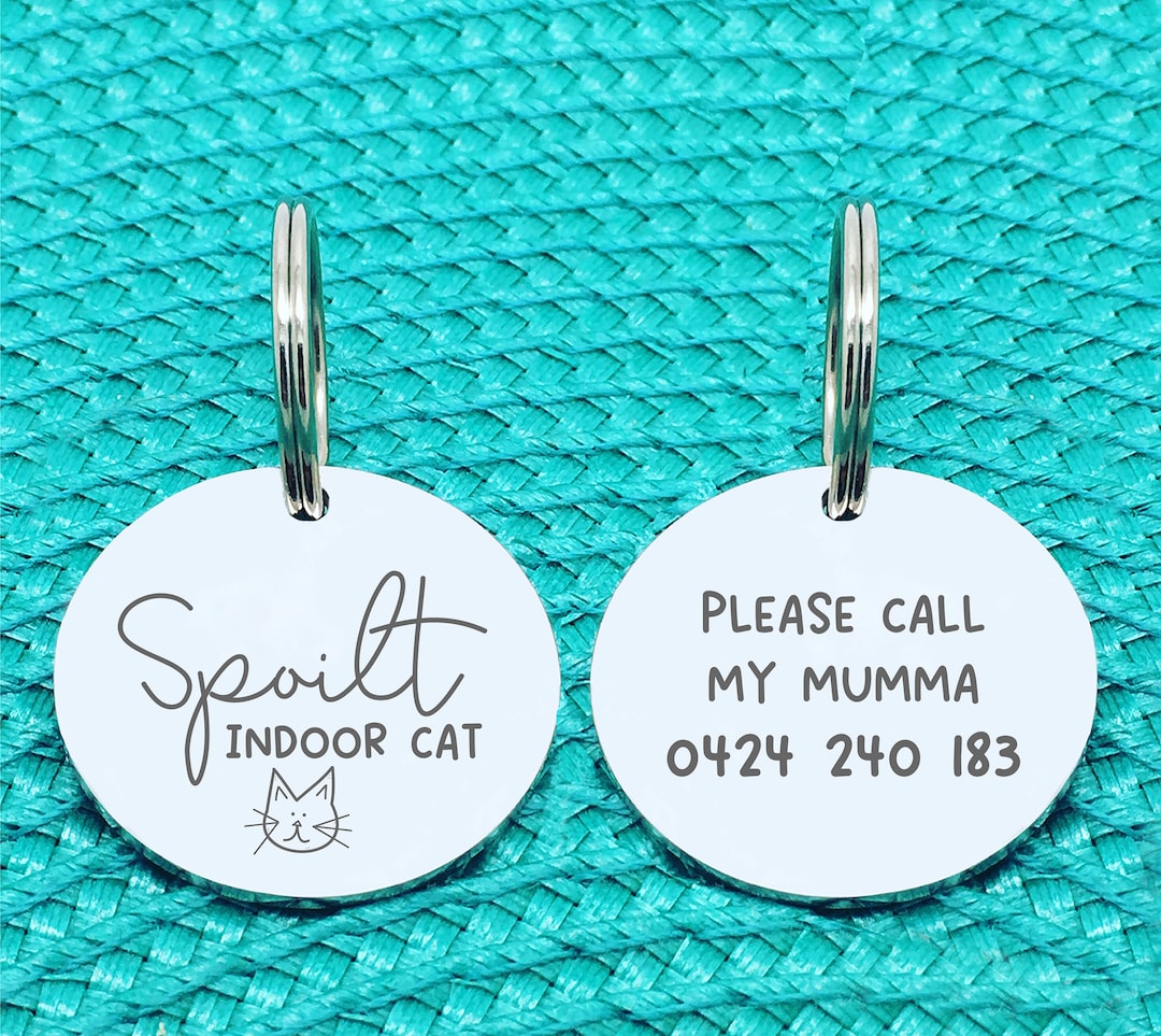 Funny Cat Name Tag, Indoor Cat Tag, Cats, Cat Gifts, Cat Collar Tags, Cat Tags, Cat Name Tag