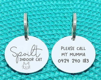 Funny Cat Name Tag, Indoor Cat Tag, Cats, Cat Gifts, Cat Collar Tags, Cat Tags, Cat Name Tag, Cat ID Tag, Cat, Custom Cat, Cat Collar Tag