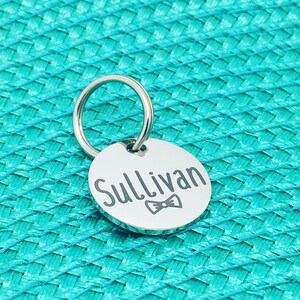 Small Dog Tag Cat Tag ID Tag Custom Cat Tag Personalized Cat Tag Cat Name Tag Cat Collar Cat Kitten Hand Made Engraved Cat Dog Bow Tie Love image 4