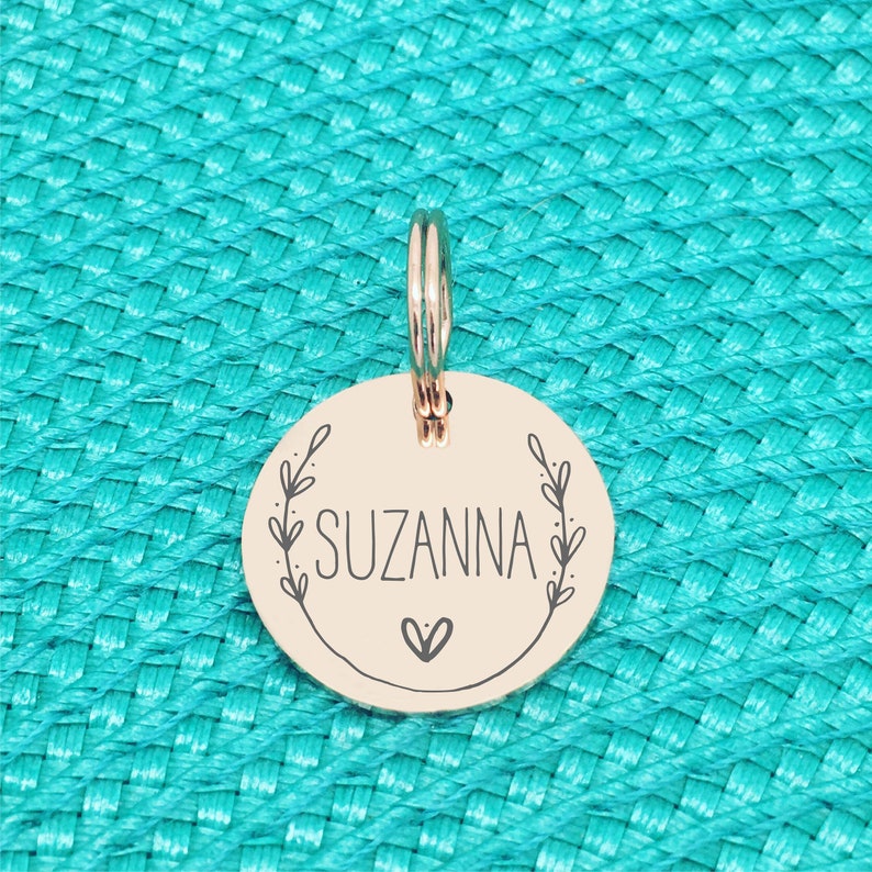 Rose Gold Personalised Dog Name Tag Engraved Dog Tag for Large Dog Floral Dog Small Pet ID Tag for Small Dog Cute Large Dog Name Tag