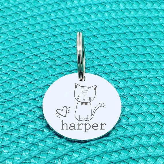 Cat Name Tag Tag Custom Cat Tag Personalized Cat Tag Cat Tag ID Tag Cat Collar Cat ID Tag Cat Kitten Hand Made Engraved Cat Cat Gift Love
