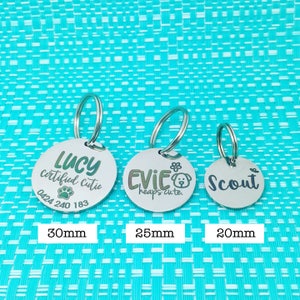Custom Dog Name Tag, Lightning Bolt Star Design, Silver Round Engraved Pet ID Tag, Engraved Double Sided Microchip Council Tag, Dog Collar image 8