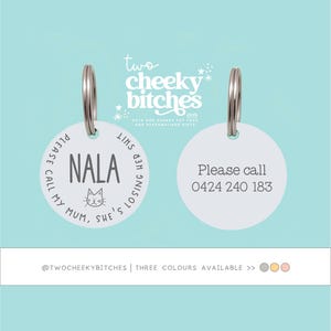 Personalized Cat Name Tag, Cute Simple Cat Name Tag, Personalised Pet Small Dog Cat ID Tag, Engraved Silver Cat Tags, Cute Cat Name Tags image 1
